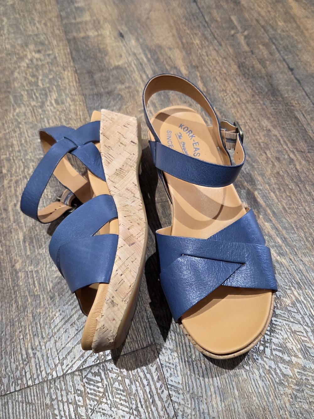 Kork-Ease Womens Blue Cork Wedge Sandals Size 8M